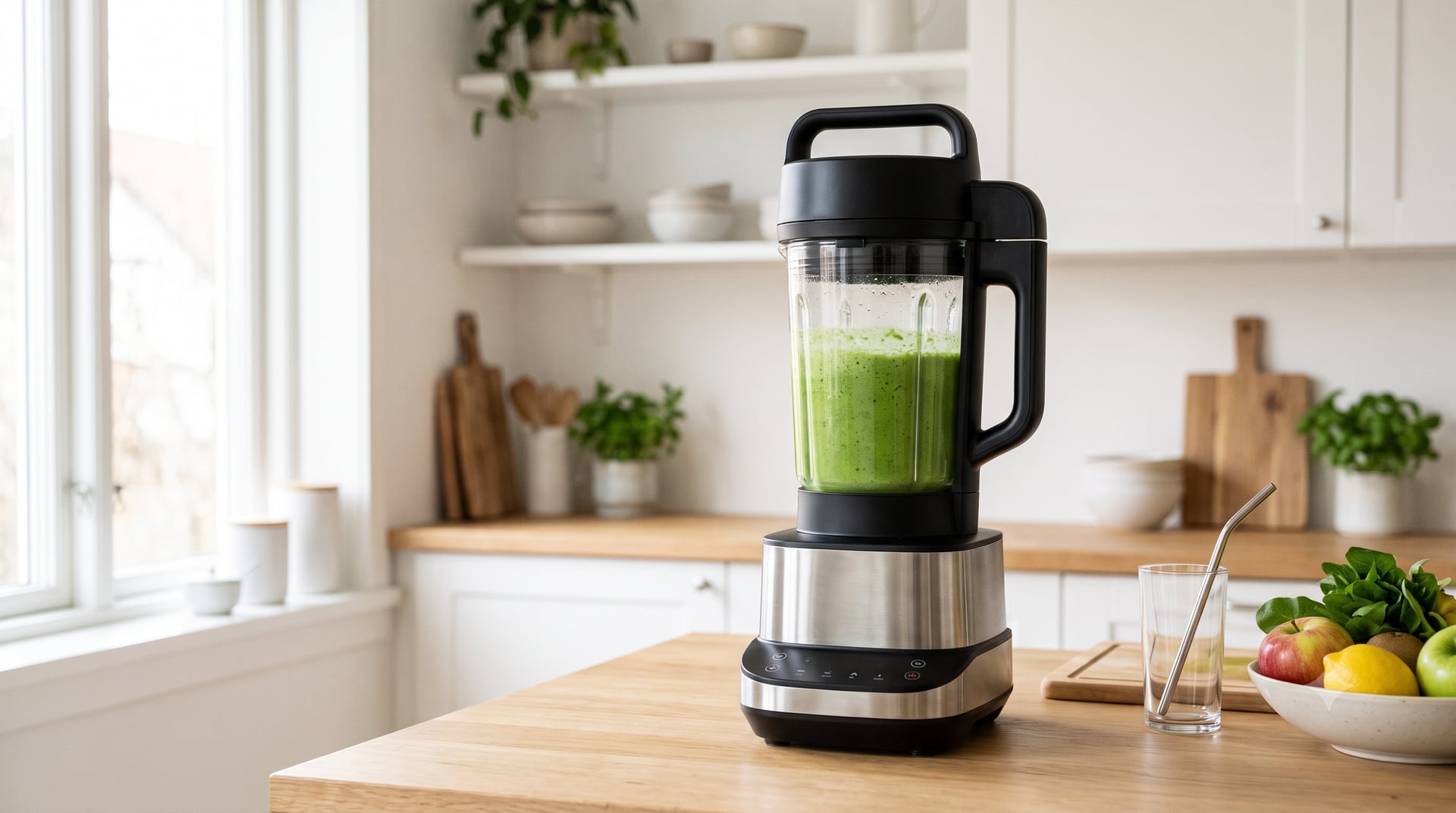 Blender próżniowy ze szklanym dzbanem w nowoczesnej kuchni